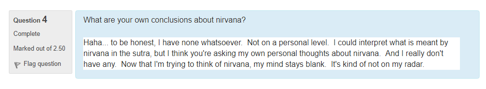 screenshot of question about nirvana